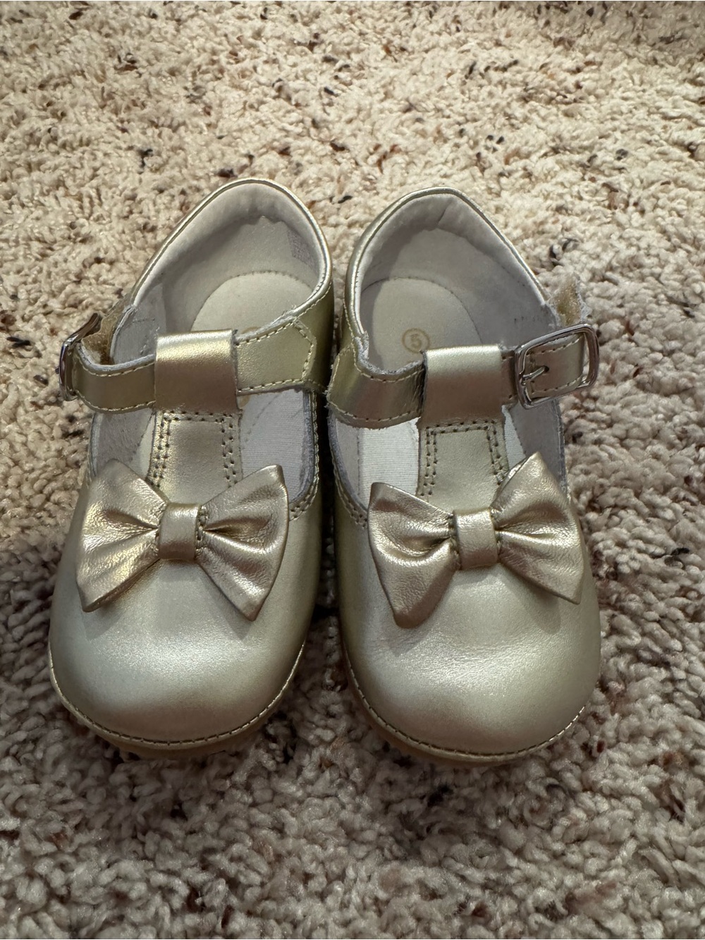 Angel Metallic Gold Bow T-Strap Kids Dress Shoes